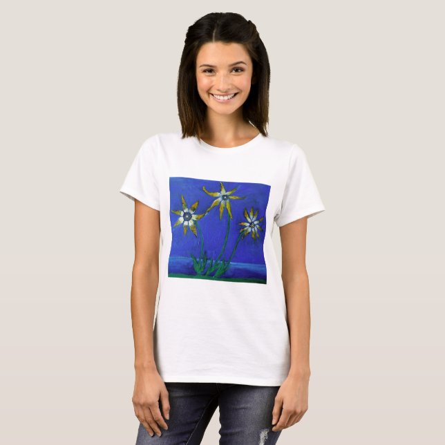 Fleurs originales Peinture T-shirt basique, Blanc (Devant entier)