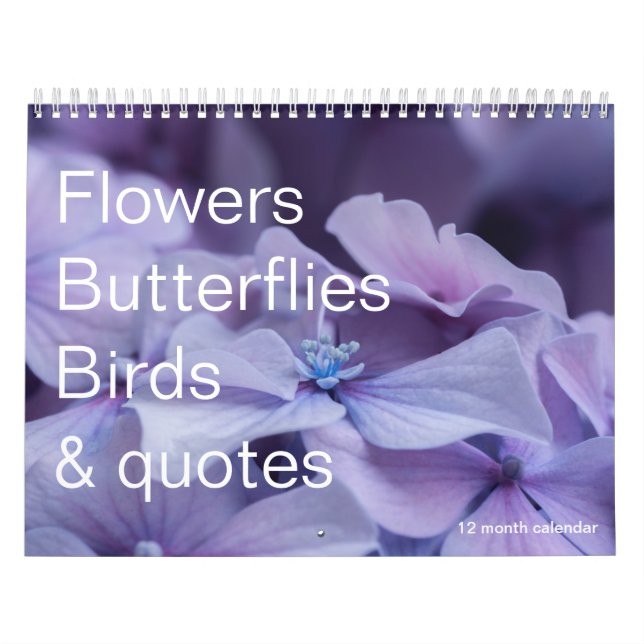 Fleurs, papillons et oiseaux Calendrier 12 mois (Protection)