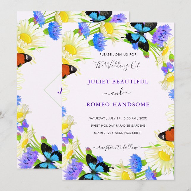 Fleurs Papillons Modèle d'invitation de mariage (Devant / Derrière)