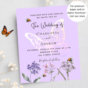 Fleurs papillons violet budget faire-part de maria