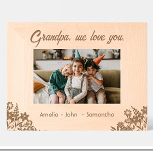 Fleurs Papy Cadre en Bois avec Noms Gravés 