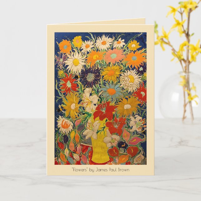 "Fleurs" par James Paul Carte de voeux Brown (Fleur jaune)