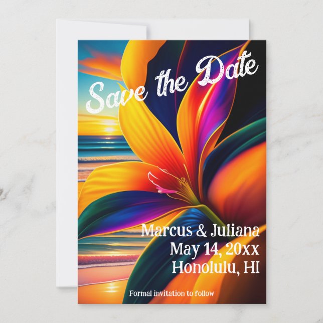 Fleurs paradisiaques tropicales Sauvez la date (Devant)