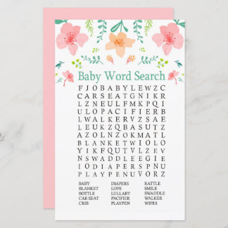 Fleurs Pastel Baby shower Word Recherche Jeu
