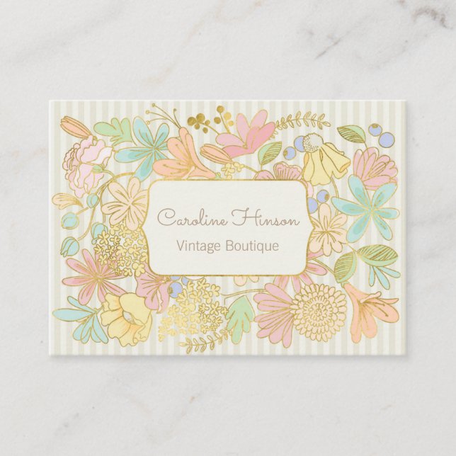 Fleurs Pastel Carte de visite avec effet or (Devant)