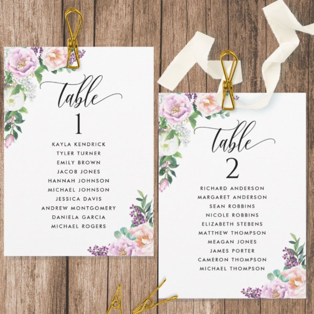 Fleurs pastel, Cartes de plan de table avec noms d (Créateur téléchargé)