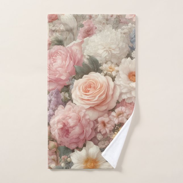 Fleurs pastel motif floral rose shabby chic (Serviette à main)