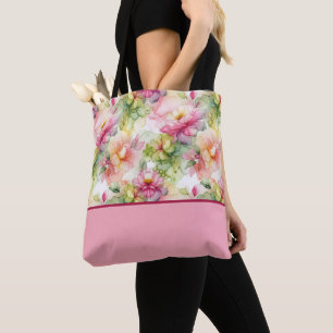 Fleurs Pastel Sac fourre-tout en bloc couleur d'en