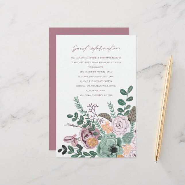 Fleurs peintes à la main romantiques Informations  (Devant/Arrière en situation)