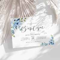 Fleurs peintes bleues invitation au baptême