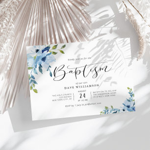Fleurs peintes bleues invitation au baptême