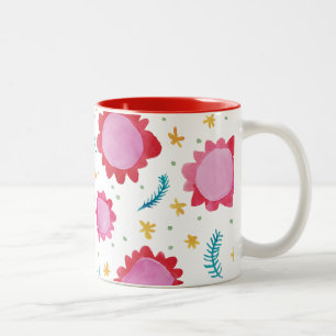 Fleurs peintes Mug rouge à deux tons