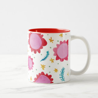 Fleurs peintes Mug rouge à deux tons