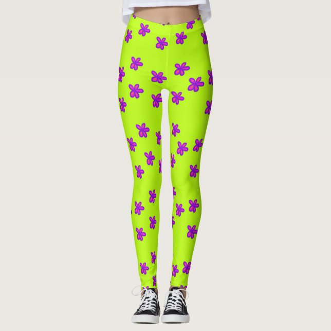 fleurs peintes sur des leggings verts (Devant)