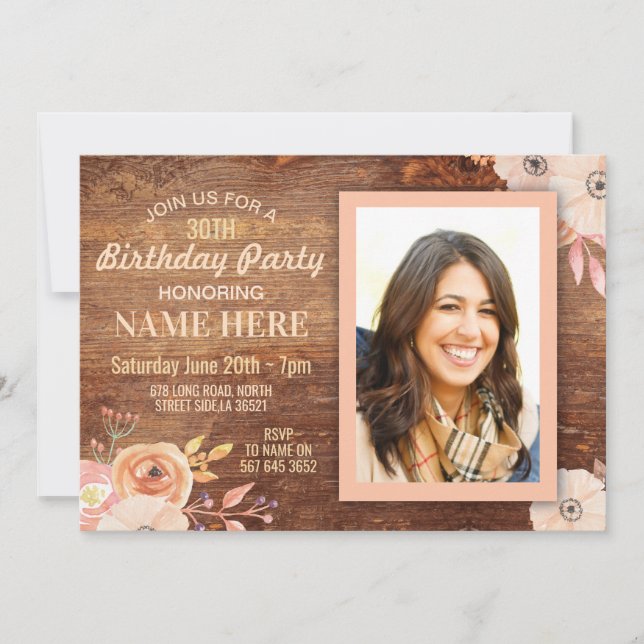 Fleurs photo fête d'anniversaire Invitation de boi (Devant)