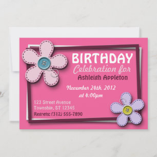 Fleurs pointillées Invitations d'anniversaire rose