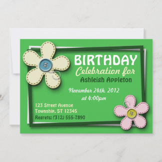 Fleurs pointillées Invitations d'anniversaire vert