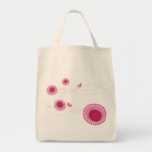 Fleurs pointillées roses et oiseaux heureux Sac fo
