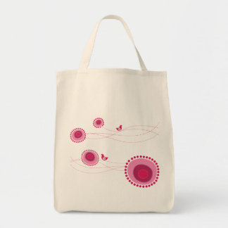 Fleurs pointillées roses et oiseaux heureux Sac fo