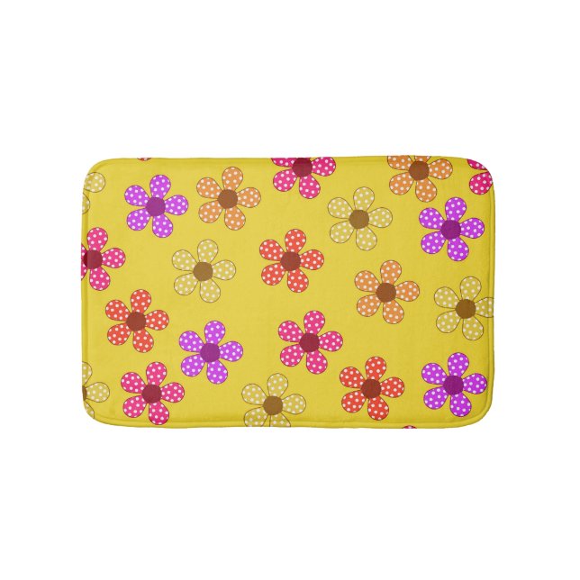 Fleurs pointillées sur tapis de bain jaune (Devant)