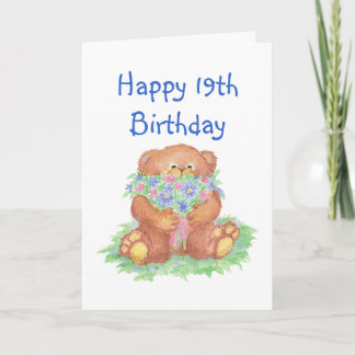 Fleurs pour 19e anniversaire, carte d'ours en pelu
