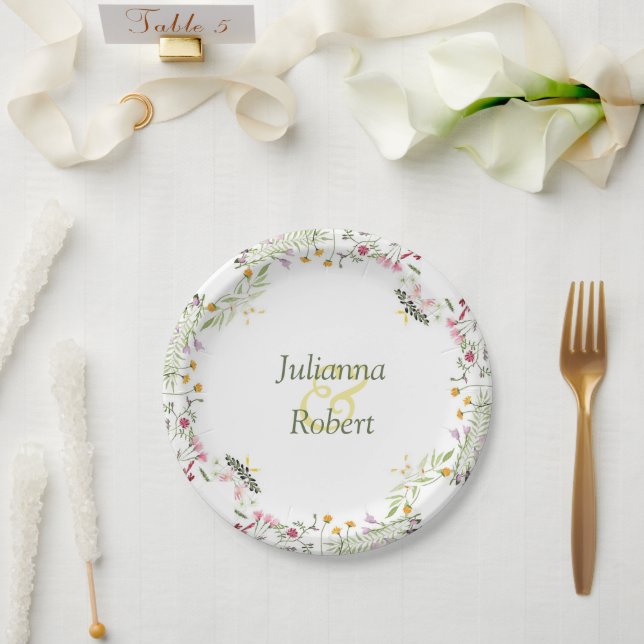 Fleurs printanières   assiettes en carton (Mariage)