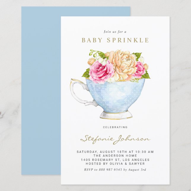 Fleurs printanières en Teacup Baby Sprinkle Invita (Devant / Derrière)