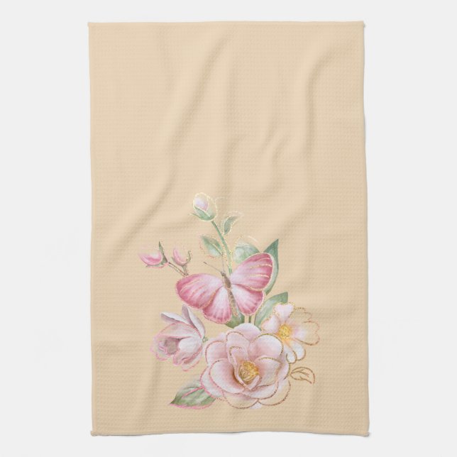Fleurs printanières Serviette de cuisine blanche r (Vertical)