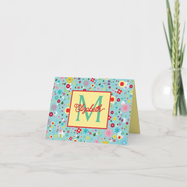 Fleurs printanières sur monogramme bleu aqua (Devant)