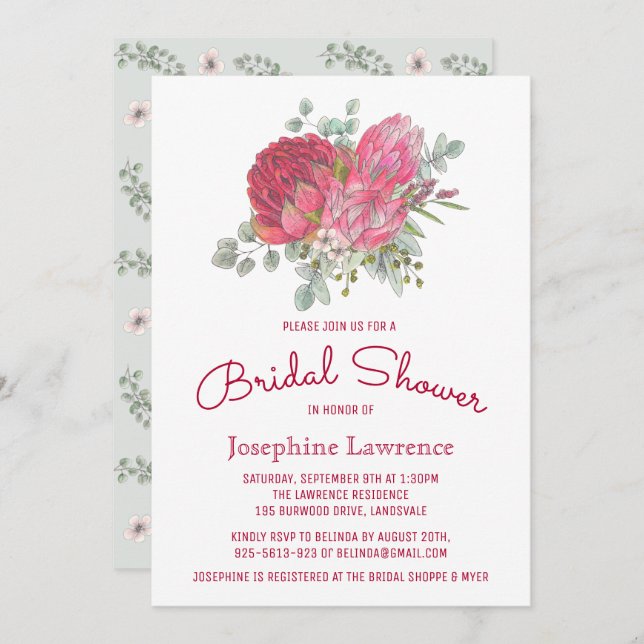Fleurs Protea Invitations de douche nuptiale (Devant / Derrière)