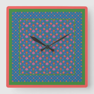 Fleurs Rangoli Chic, horloge murale Carré Pois