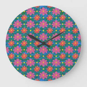 Fleurs Rangoli Chic, Horloge Pois À Mur Rond
