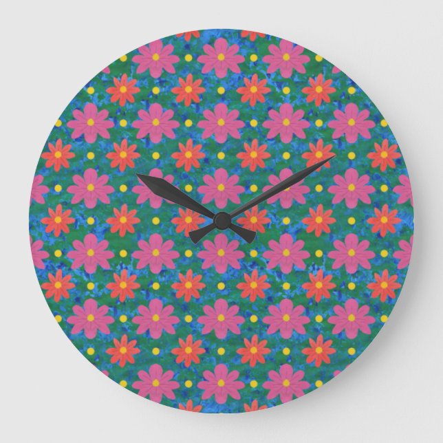 Fleurs Rangoli Chic, Horloge Pois À Mur Rond (Recto)