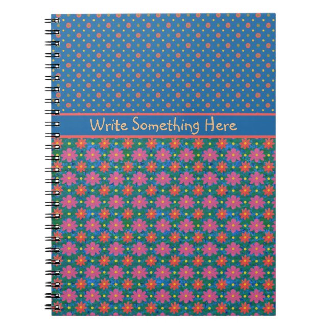 Fleurs Rangoli et Polkas sur Carnet spiral bleu (Devant)