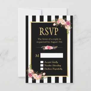 Fleurs rayées noires et blanches Cadres or RSVP