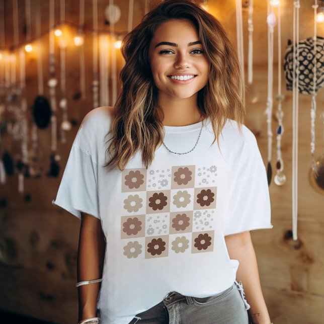 Fleurs rétro À damiers T-shirt (Créateur téléchargé)