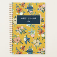 Fleurs rétro Blush Bleu Jaune Motif Floral