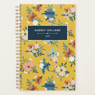 Fleurs rétro Blush Bleu Jaune Motif Floral