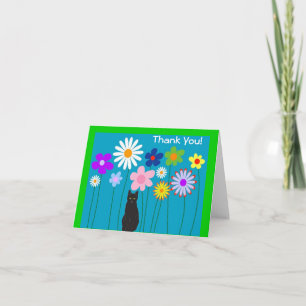 Fleurs rétro et cartes de remerciement de chat noi
