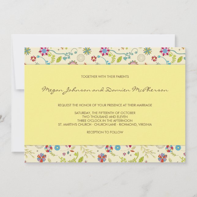 Fleurs rétro ・ Jaune ・ Faire-part de mariage (Devant)