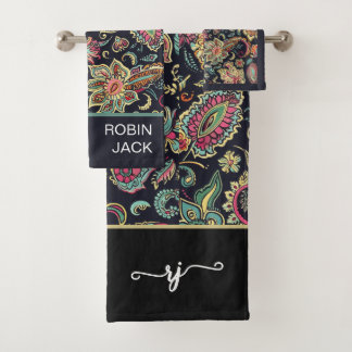Fleurs Rétro Personnalisées Noir Paisley 