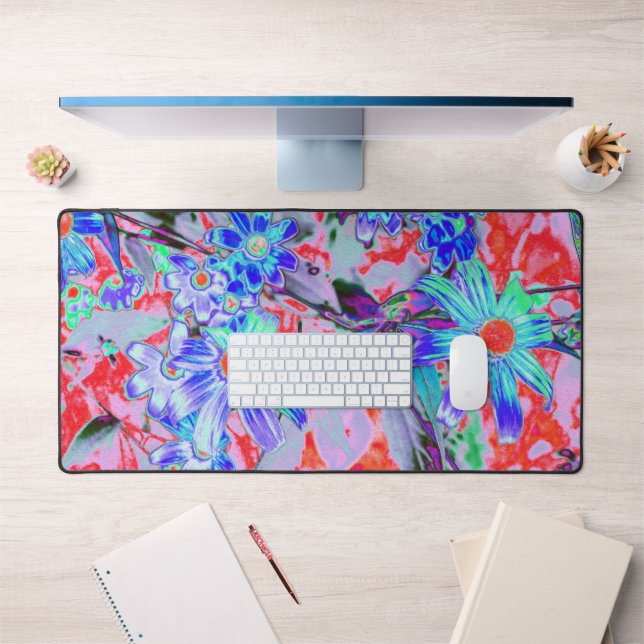 Fleurs rétro psychédéliques aqua et orange (Bureau 1)