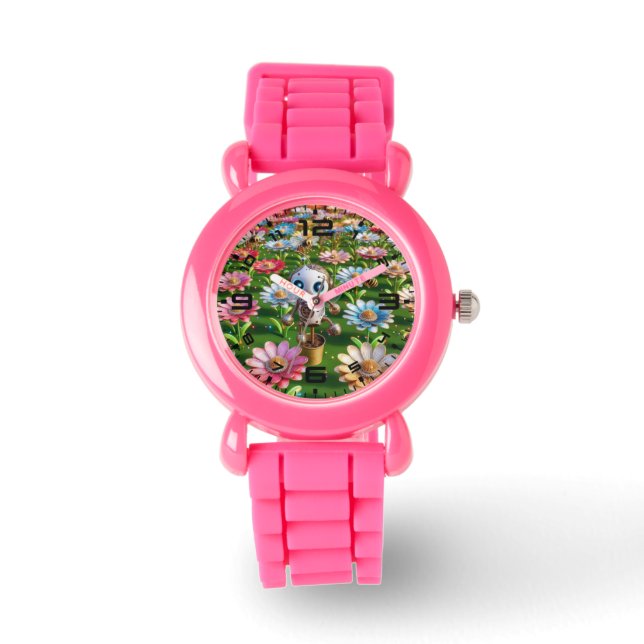 Fleurs Robotiques Montre Enfants Roses (Recto)