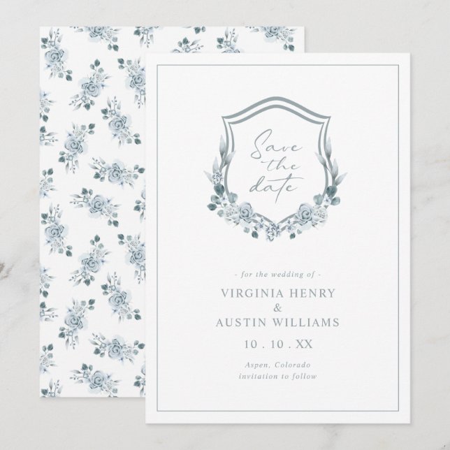 Fleurs Romantiques Bleues Save The Date (Devant / Derrière)
