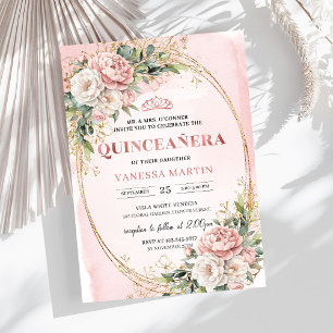Fleurs Rose Blush Eucalyptus Invitation Quinceañer