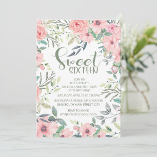Fleurs Rose Blush Feuilles Vert Sauge Sweet 16
