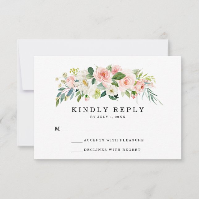 Fleurs Rose | Carte de réponse de mariage (Devant)