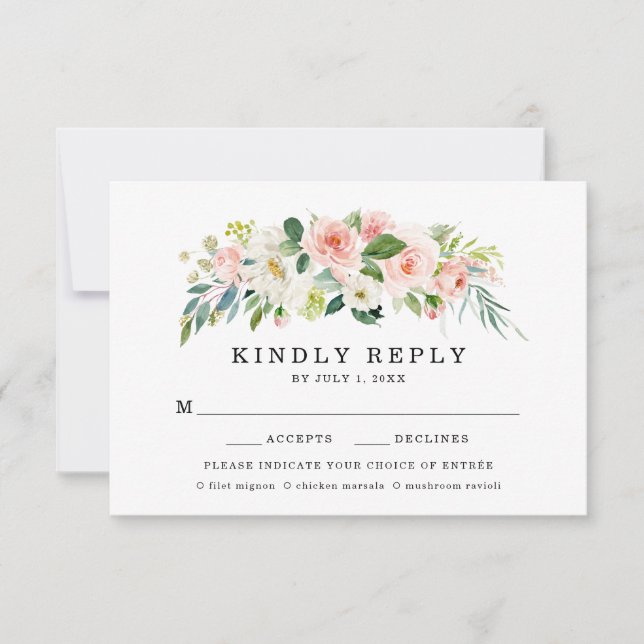 Fleurs Rose | Carte de réponse de mariage avec cho (Devant)