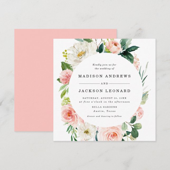 Fleurs Rose | Faire-Part de Mariage (Devant / Derrière)