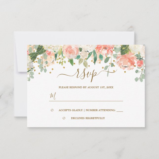 Fleurs rose poudré or Confetti RSVP (Devant)